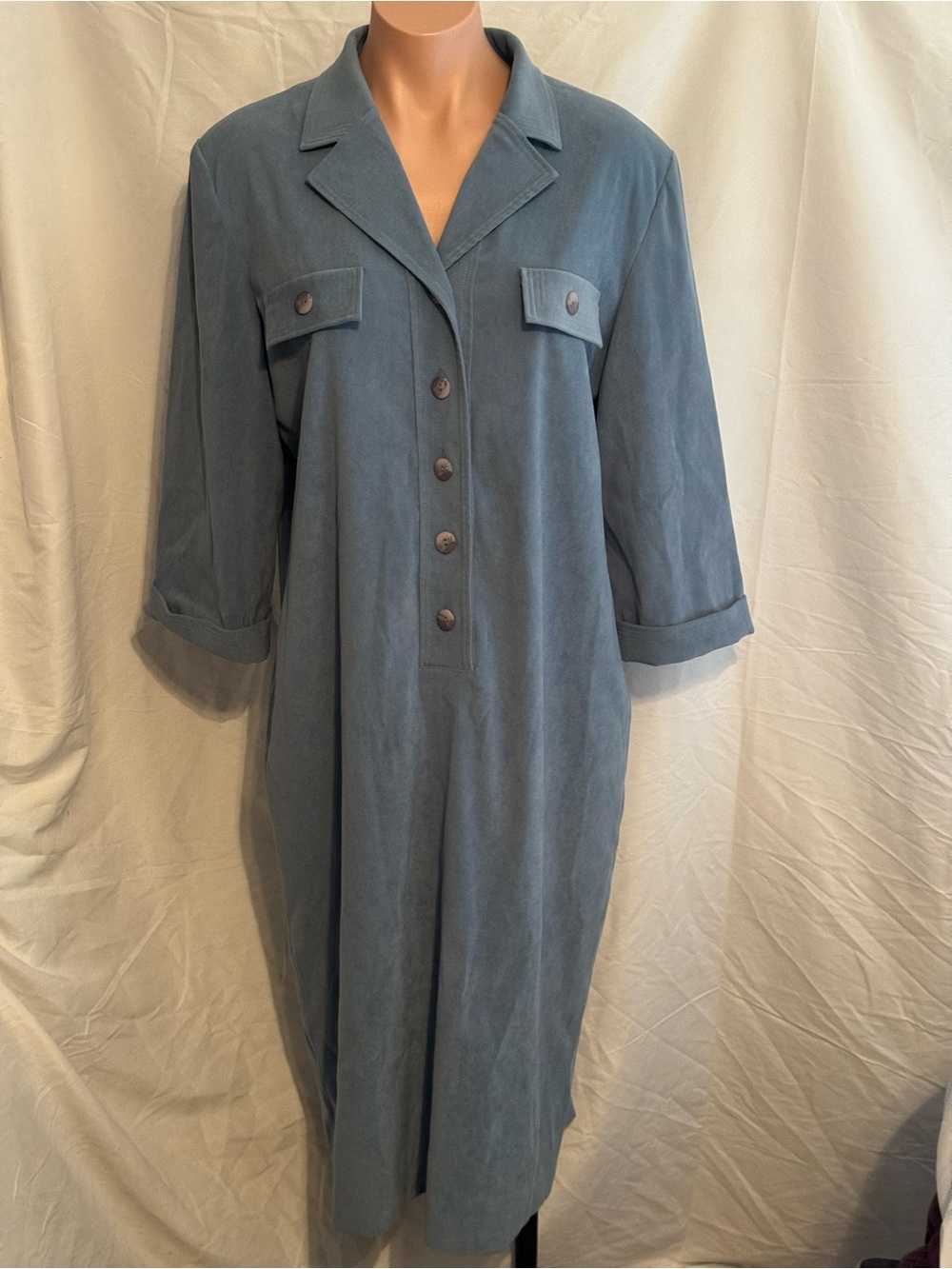 Relaxed Steel Blue Shirt Dress with Button Front